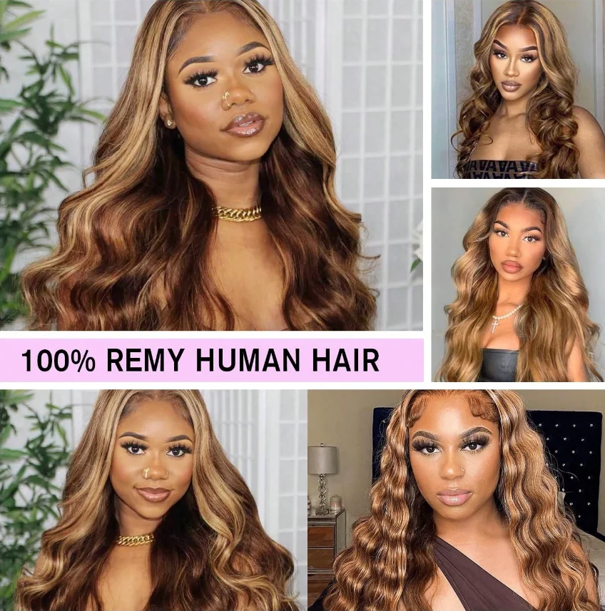 34 بوصة تسليط الضوء على الجسم موجة شعر مستعار شعر الإنسان الدانتيل الباروكات 13x4 HD الدانتيل الباروكة الأمامية 4/27 العسل شقراء الرطب ومموج الدانتيل الجبهة الباروكات #5