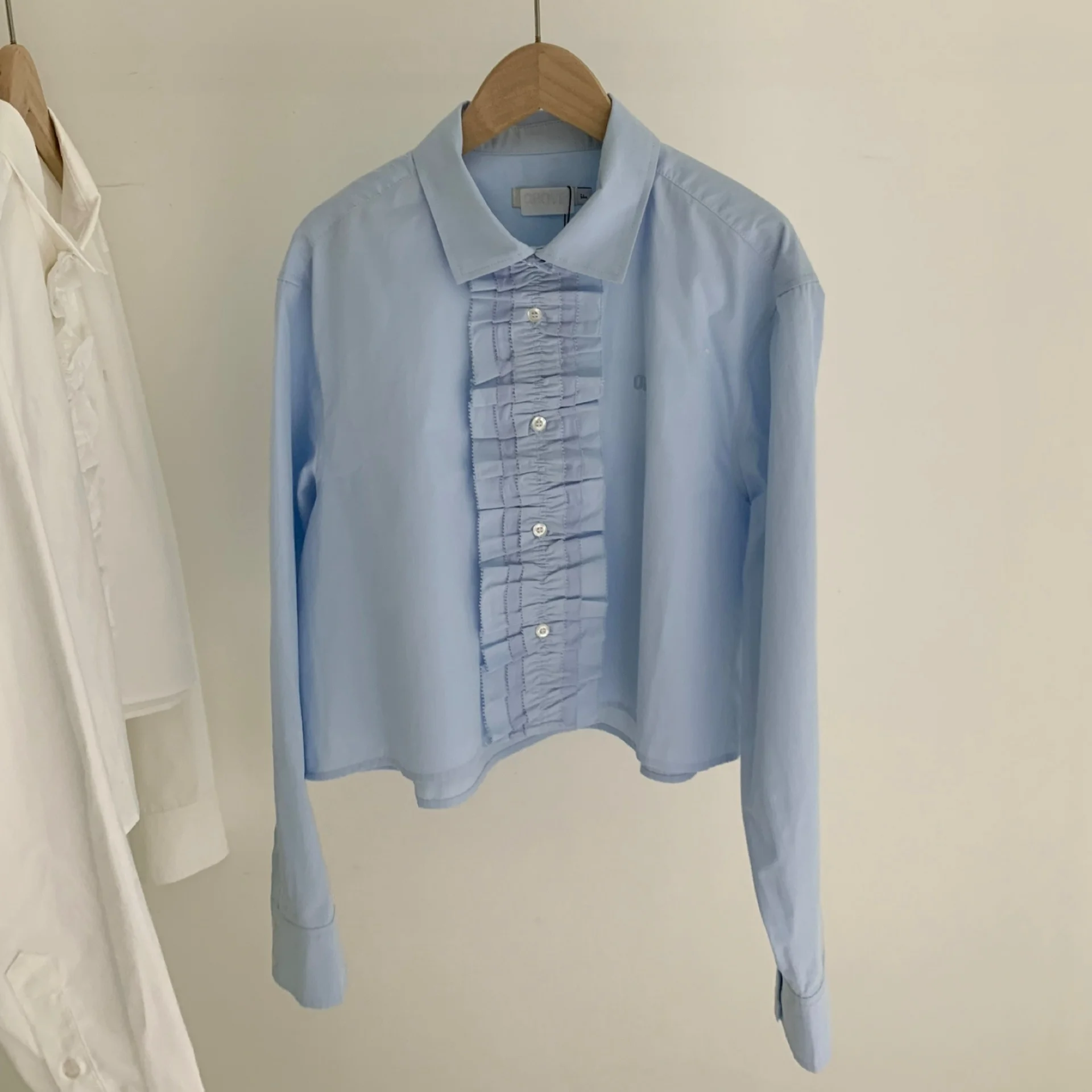 

Весна 2026: Новая женская блузка с длинным рукавом в корейском стиле, свободного кроя, со съемными плиссированными элементами, верхняя одежда