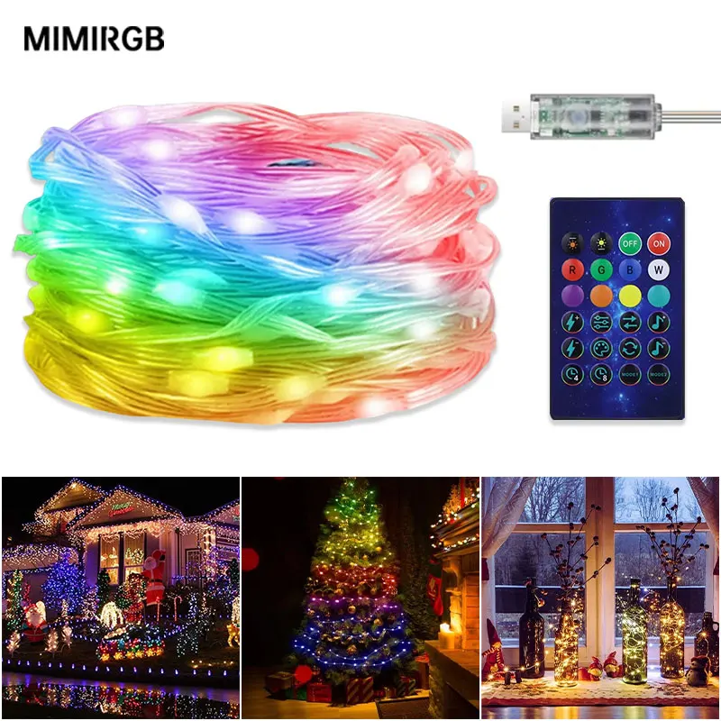 

WS2812B Bluetooth LED String Fairy Lights Dreamcolor RGBIC DIY Party Festival Tree Lights Wedding Decoration Garland USB Lamp