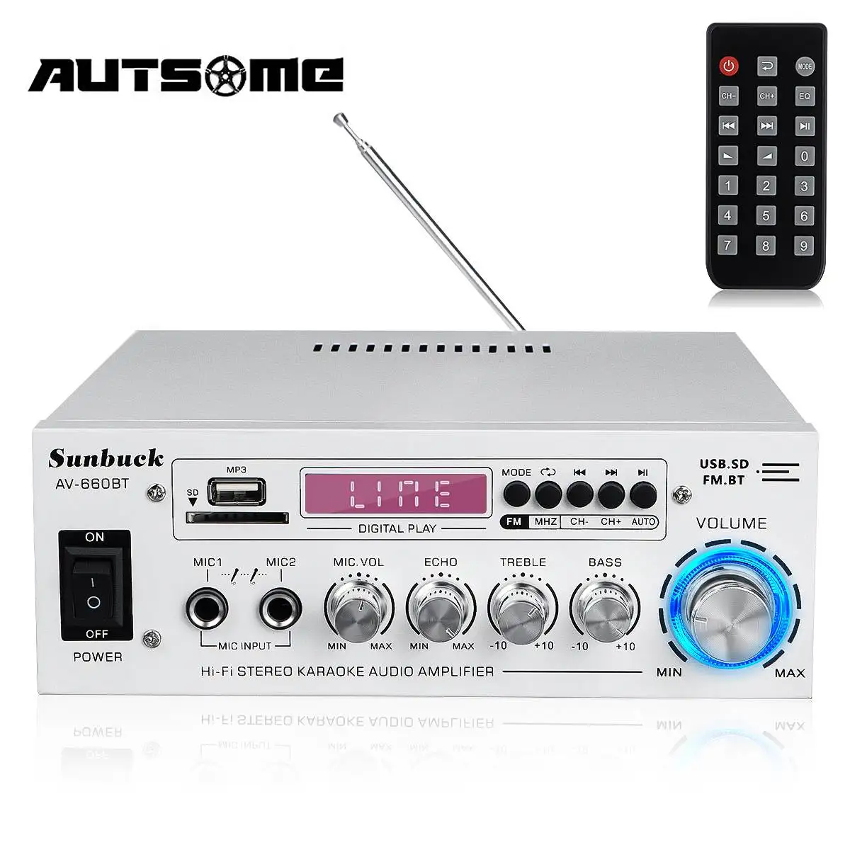 

2000W power amplifier 2.0 Channel Audio Home Theater Amplifiers DC 12V 110V/220V Support EQ FM SD USB 2 Mic 5.0 bluetooth