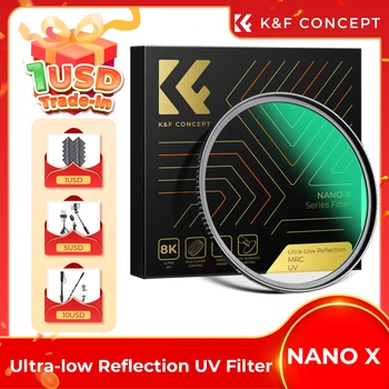 K&F Concept 49-82mm Ultra-low Reflection UV Filter 28 Layers Multi-coated MRC Optical Glass Filter for Camera Lens Nano-X Series