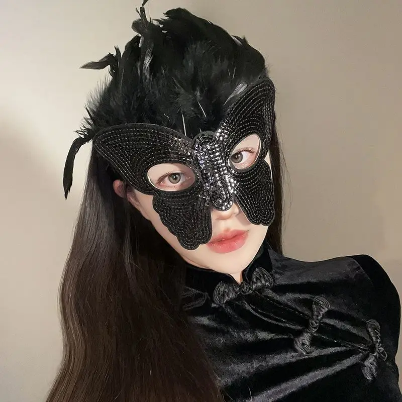 Pena feminina masquerade máscaras lantejoulas completas headwear carnaval sexy showgirl festa cosplay acessórios de baile dia das bruxas natal