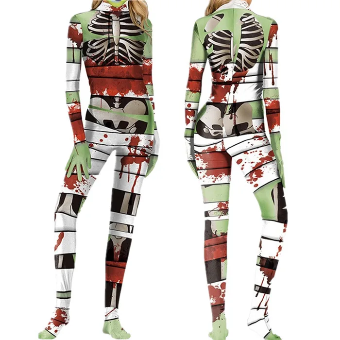 Halloween Bodysuit Cosplay Kostüm 3D-Druck sexy Phantasie Overall Zentai blutige Overalls Karneval Urlaub Outfit für Frauen Mädchen