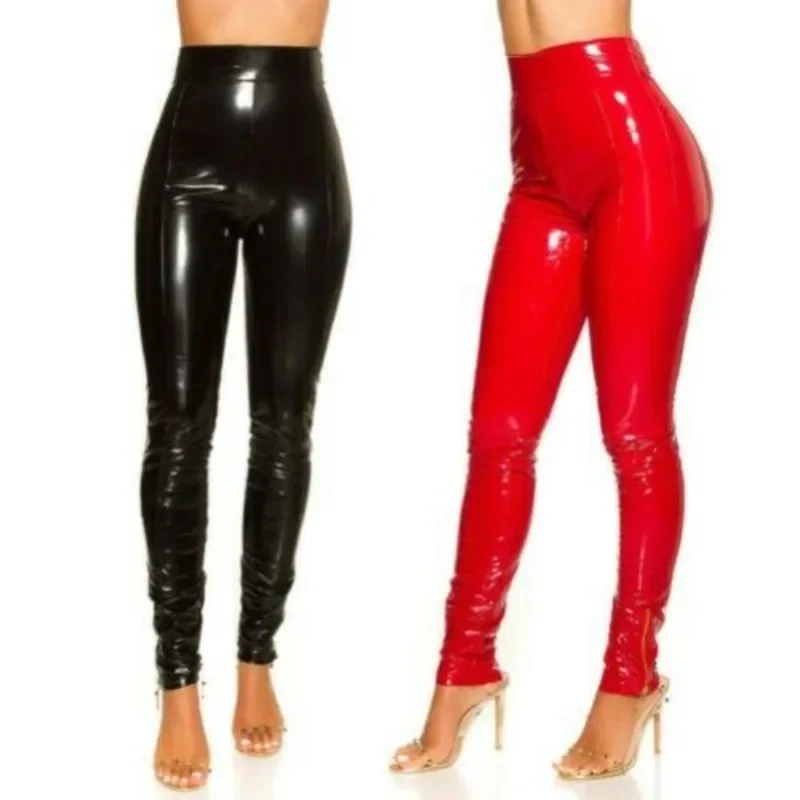 

Handmade Black Red High Waist Latex Trousers Leggings Wet Rubber Long Pants Plus Size