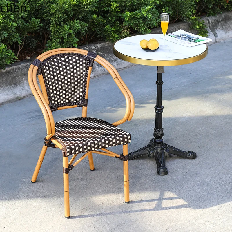 HXL Outdoor Table and Chair Rattan Woven Courtyard Restaurant Cafe Waterproof Sunscreen Table and Chair