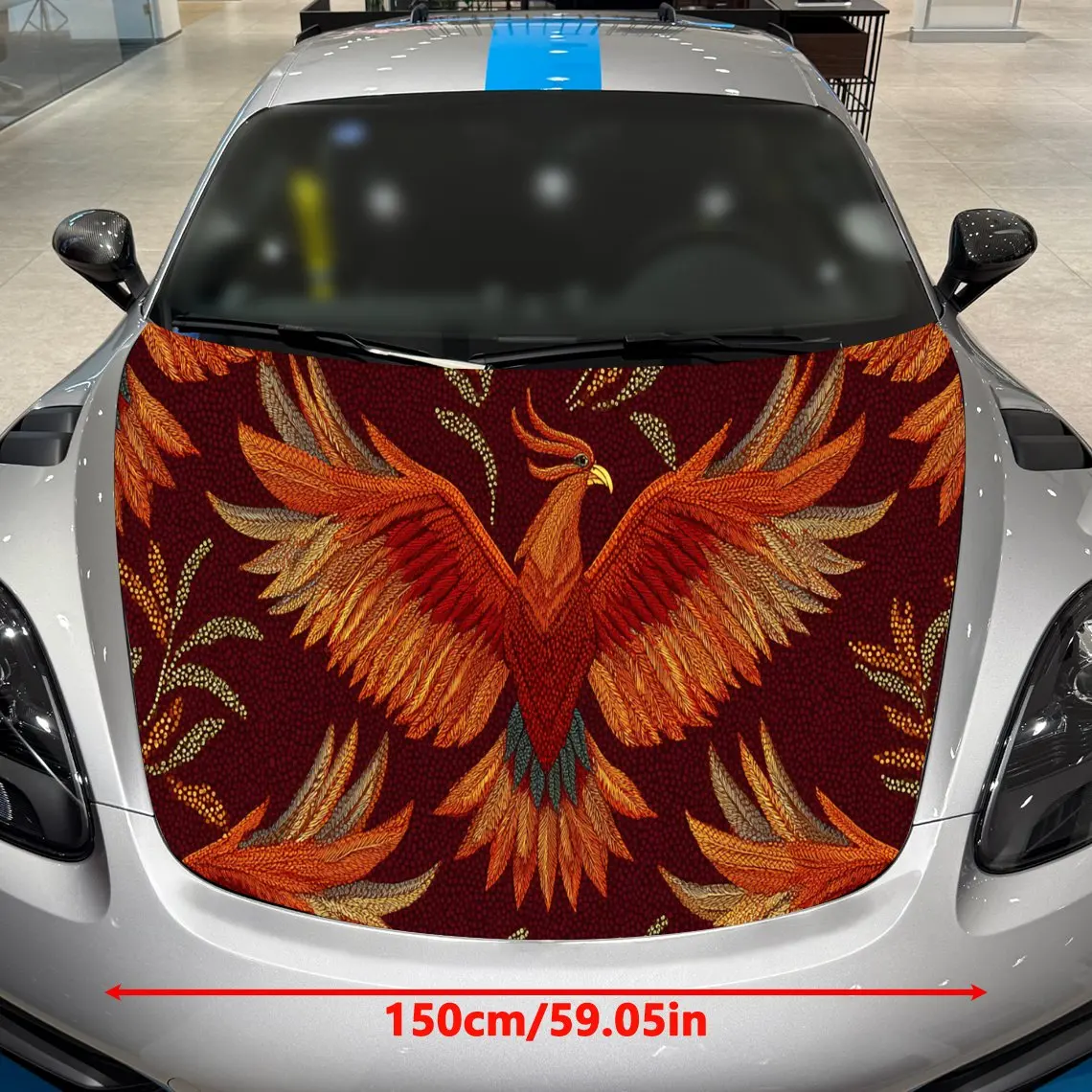 Embroidery-style phoenix pattern Car Hood Vinyl Stickers Car Surface Protection Decal Car Decoration Cover Vinyl Wraps Waterproo