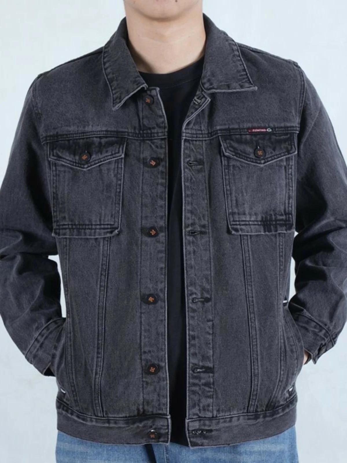 Waed コットンデニムジャケットメンズカジュアル襟上げシャツヴィンテージワークウェア秋冬新作スリーピースメンズアウター