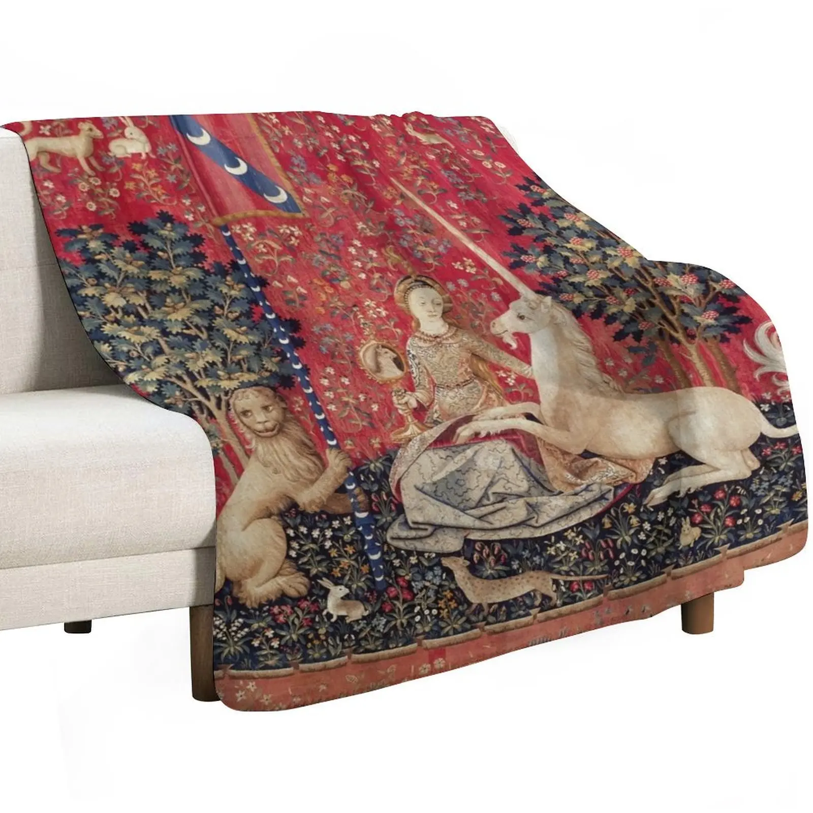 Lady and Unicorn Medieval Tapestry Five Senses - Sight Throw Blanket Soft Plaid Kid'S Soft Beds halloween Polar Baby Blankets