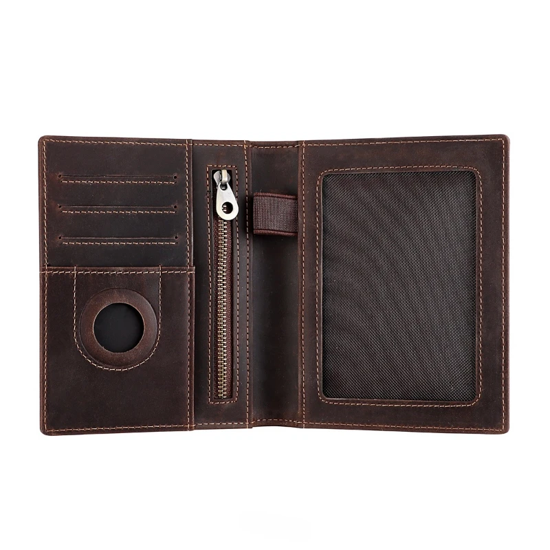 2025 Vintage RFID Men's Passport Wallets Cow Leather Organizer Wallet High Quality Travel Long ID Card Holders with Airtag Slot