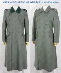 Reproduction Cosplay German M40 Great Coat Overcoat with WH Infantry's Shoulder Straps Reenactment Nordland 1944