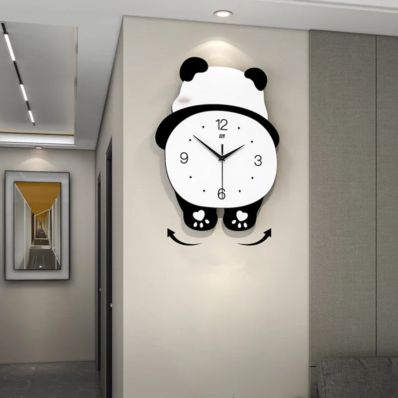 

Cartoon Panda Wall Clock Home Living Room Decoration Swing Clocks Brief Modern Minimalist Wood Clock for Wall Decor