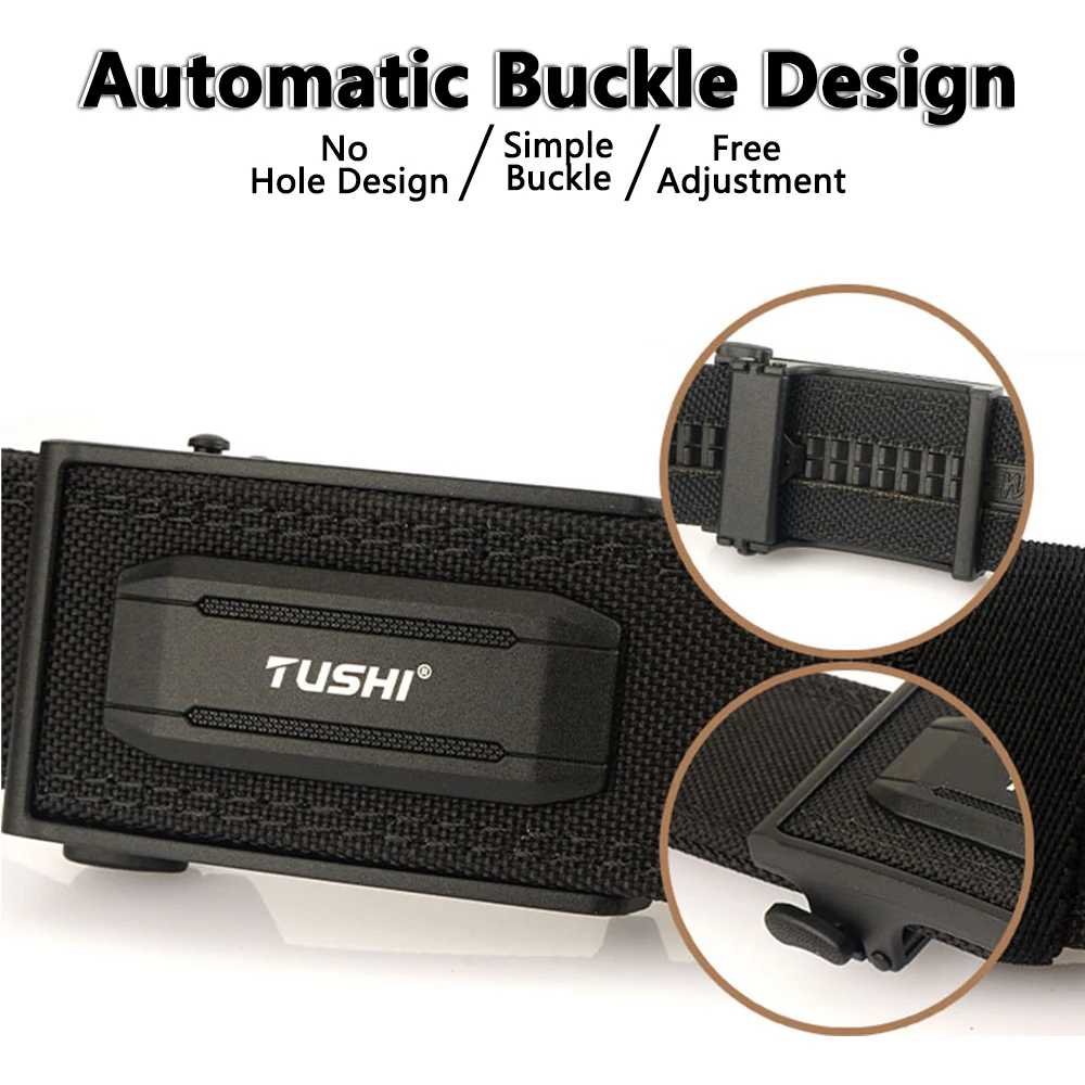 TUSHI 公式正規品 3.8cm EDC ミリタリータクティカルベルト 合金製自動バックル メンズ警察勤務ベルト 1100D ナイロン IPSC ガンベルト