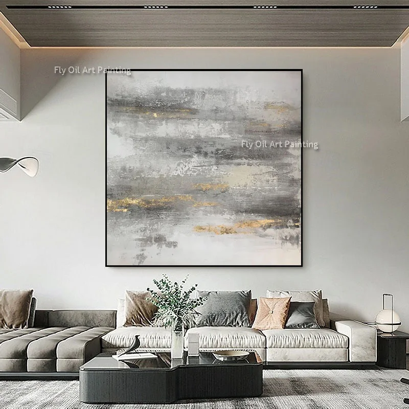 Original Handmade Palette Knife Abstract Canvas Art, Textured Neutral Misty Landscape Oil Painting, Modern Home Wall Artwork