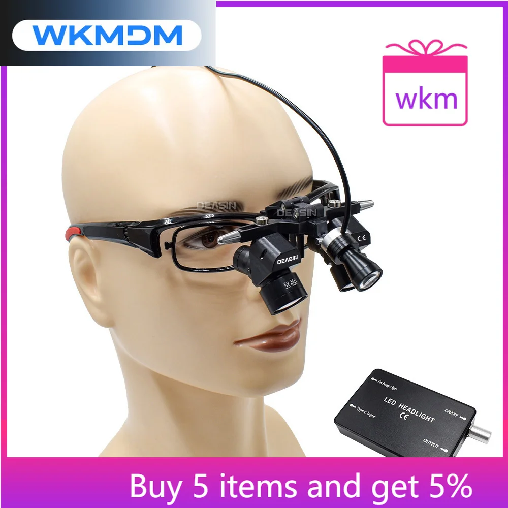 

5x den tal Surgical Loupe With Led Magnifying Glass den tal Loupe Wireless Front Light Headband be auty Binocular Magnifier