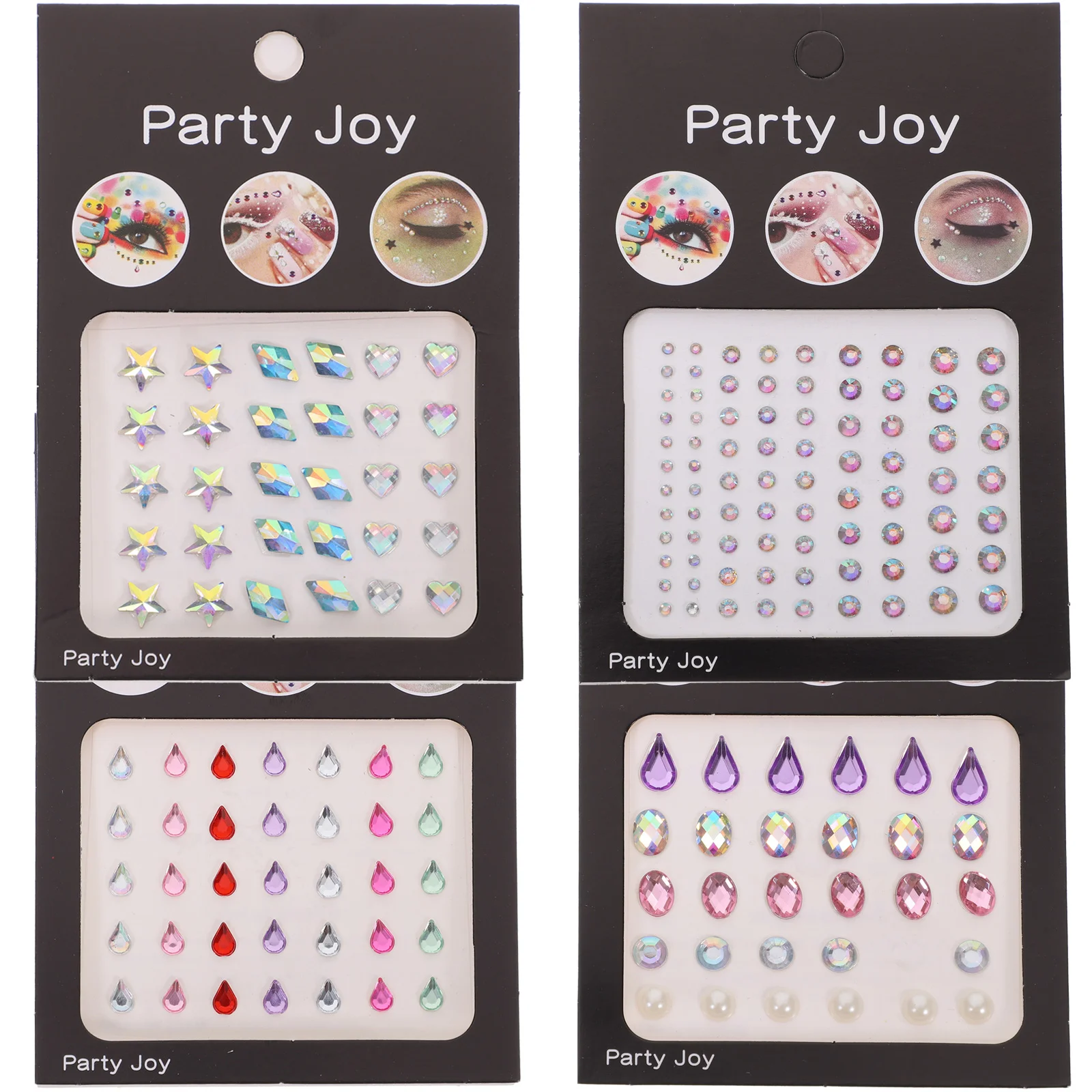 Brow and Eye Stickers para Glitter no rosto, strass, maquiagem de festivais, gemas brilhantes, Eye Patch, Jewel Bling, 4 folhas