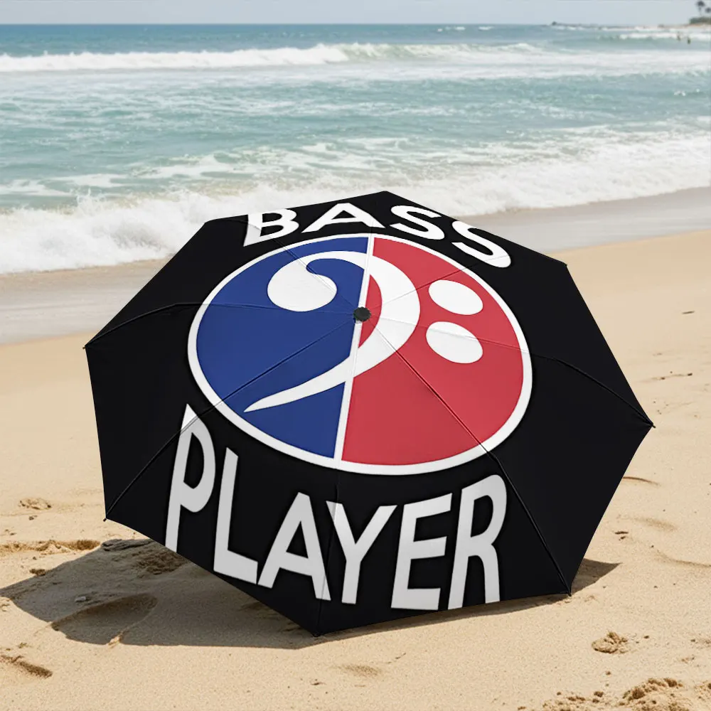 Music Player Logo with Blue and Red Design Compact Fashion Folding Umbrella for Daily Use, Christmas Gift