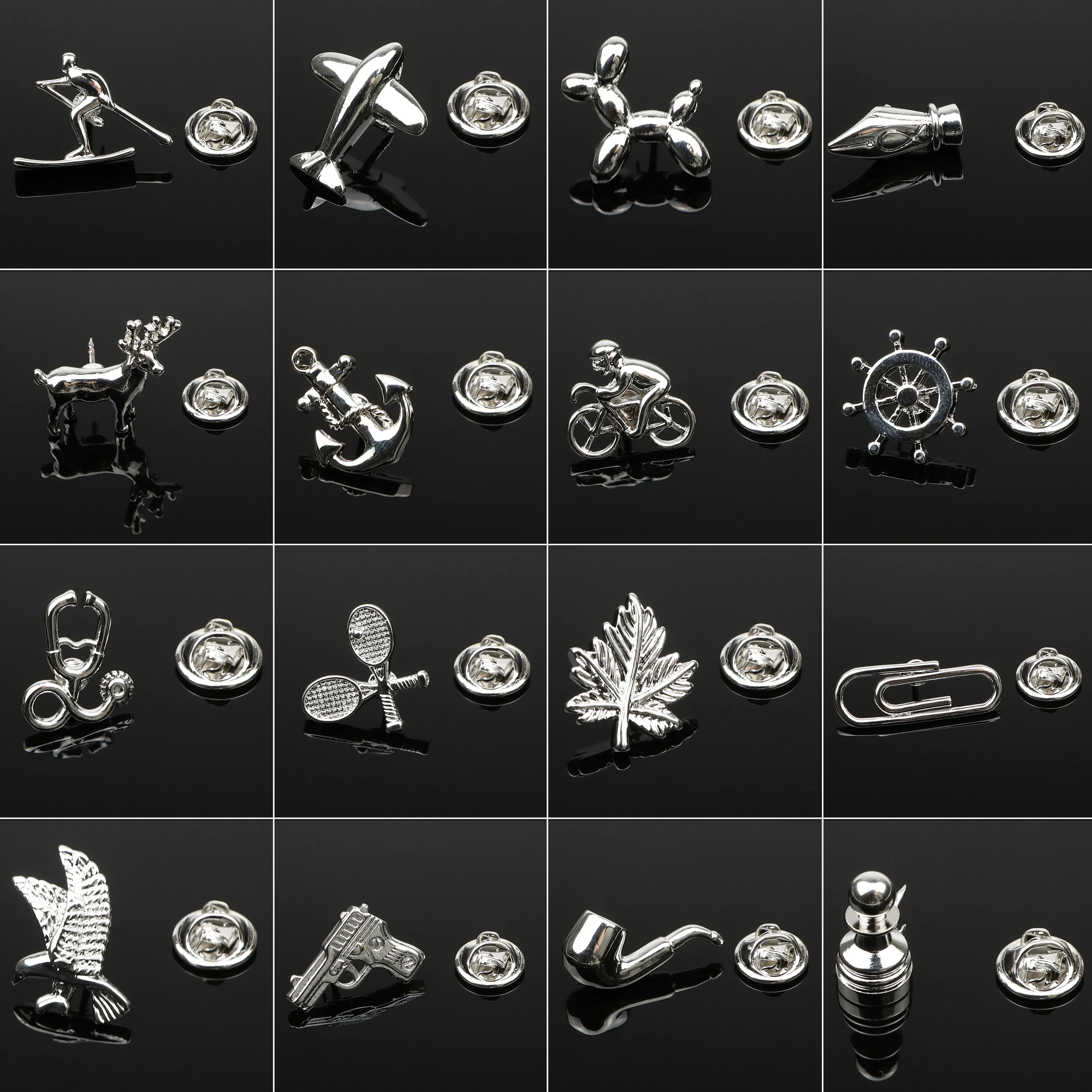 High Quality Men's Lapel Pin Brooch Silvery Aircraft Shess Anchor Animal Sport Shirt Collar Necktie Pin Jewelry Accessories Gift