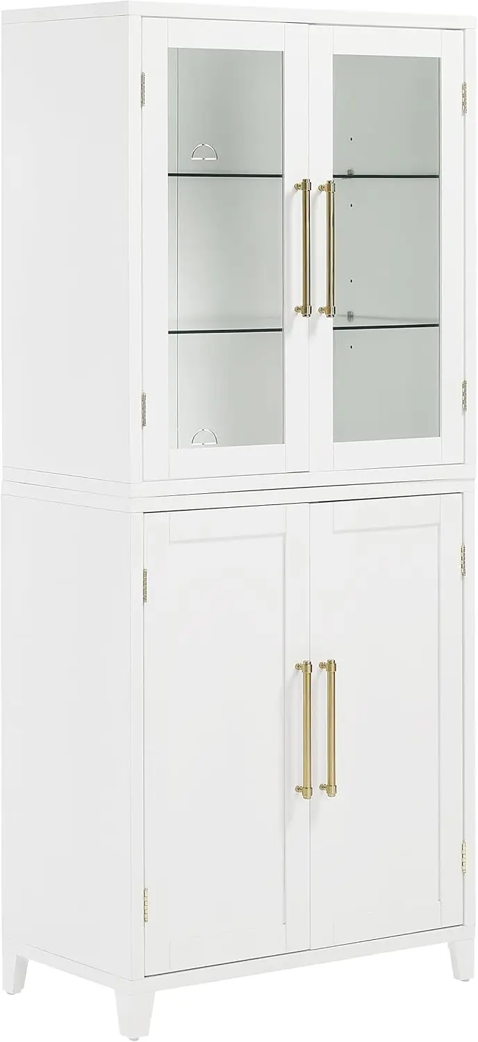 Crosley Furniture Roarke Storage Pantry with Glass Door Hutch, White