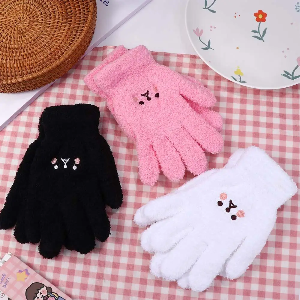 Guantes de punto con sonrisa de terciopelo para mujer, manoplas simples de dedo completo, guantes de lana para pantalla táctil, guantes femeninos