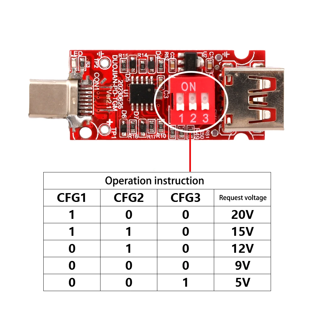 Typ C USB-C PD2.0 3.0 QC 2.0 3.0 do wabika szybkiego ładowania moduł detektora wyzwalacza 20V/5A pięciobiegowa moc przełączania