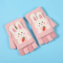 1Pair Children Five Finger Gloves Winter Boy Thickened Half Finger Mittens Girl Kid Knitted Mitten Winter New Cartoon Warm Flip