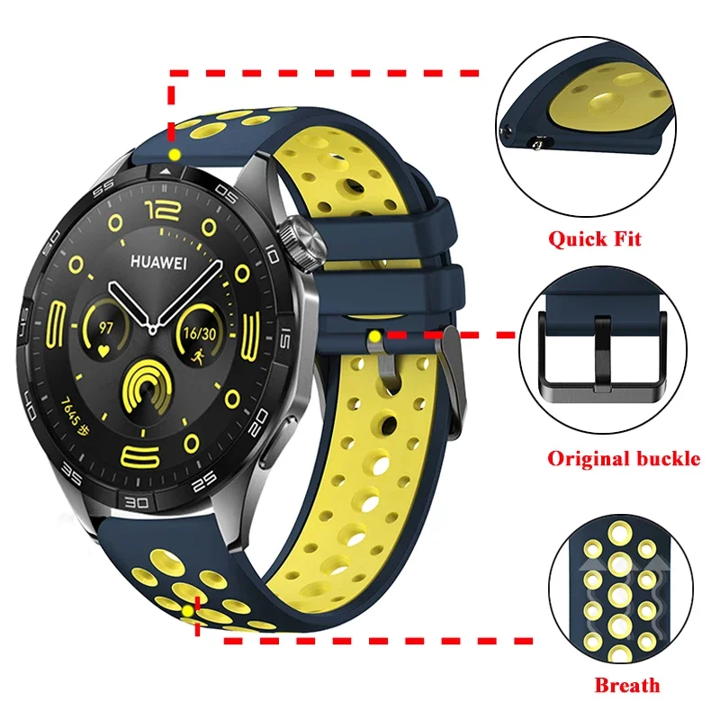 

Suitable for Huawei Watch Gt4 46mm Two-color Silicone Strap Official 22mm Round Hole Breathable GT3/2 Pro Strap HUAWEI GT4 46mm