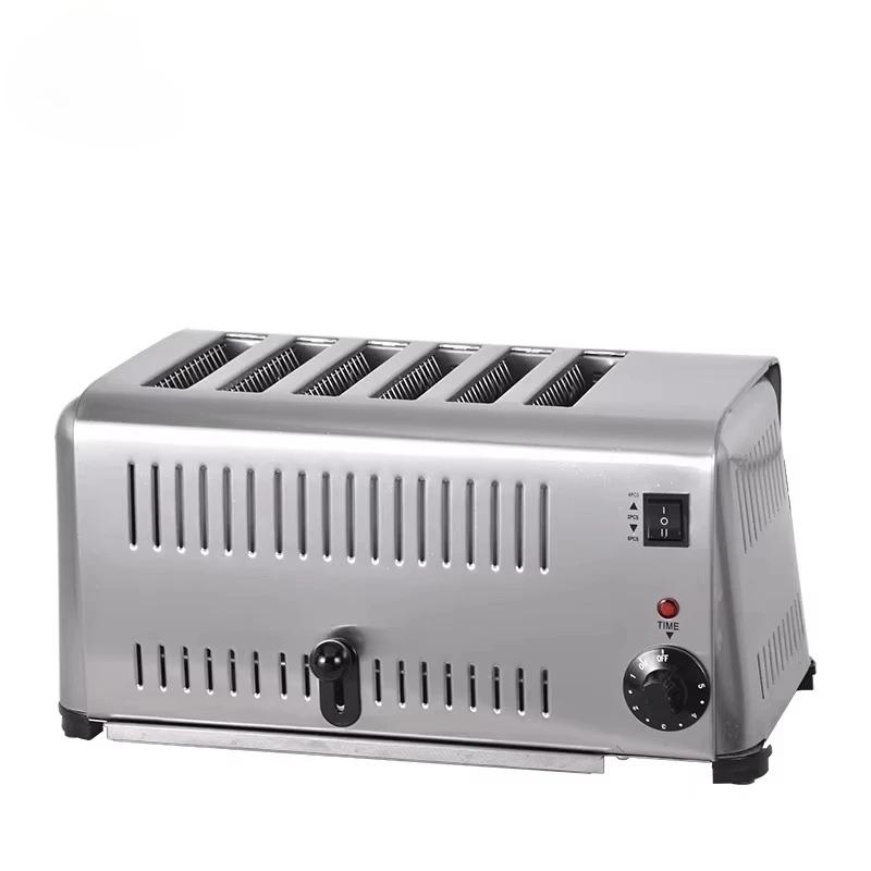 Kommerzieller elektrischer Brottoaster mit 6 Scheiben, Pop-up-Frühstückstoaster aus Edelstahl für den Haus- und Hotelgebrauch