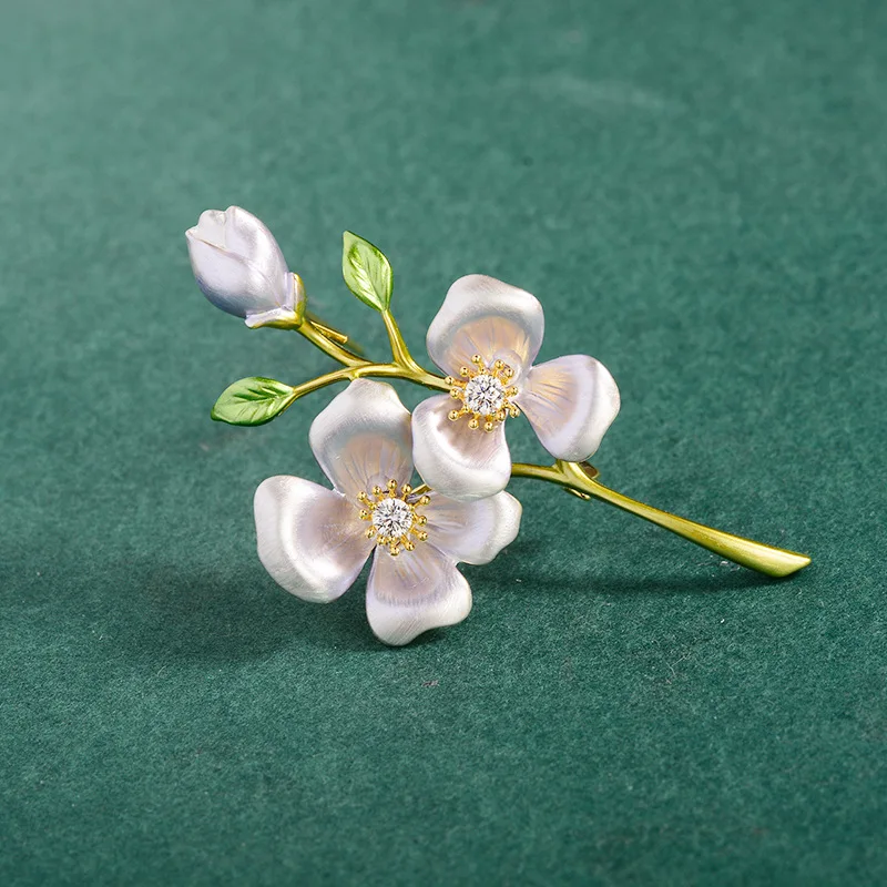 Chinese Style Enamel Plum Blossom Brooch Micro Pave Zircon Auspicious Lucky Flower Pin For Women Cheongsam Cardigan Jewelry Gift