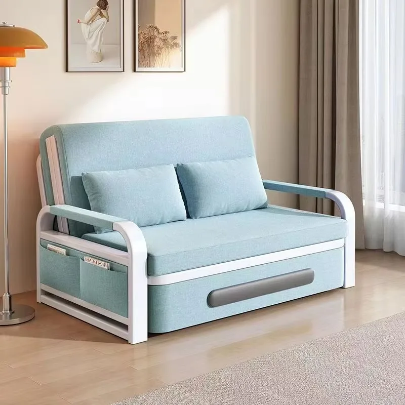 -+Wholesale Modern Sofa Bed Convertible Folding Sleeper Storage Side Pocket Washable Fabric Hotel Bedroom Soft Cooling Living