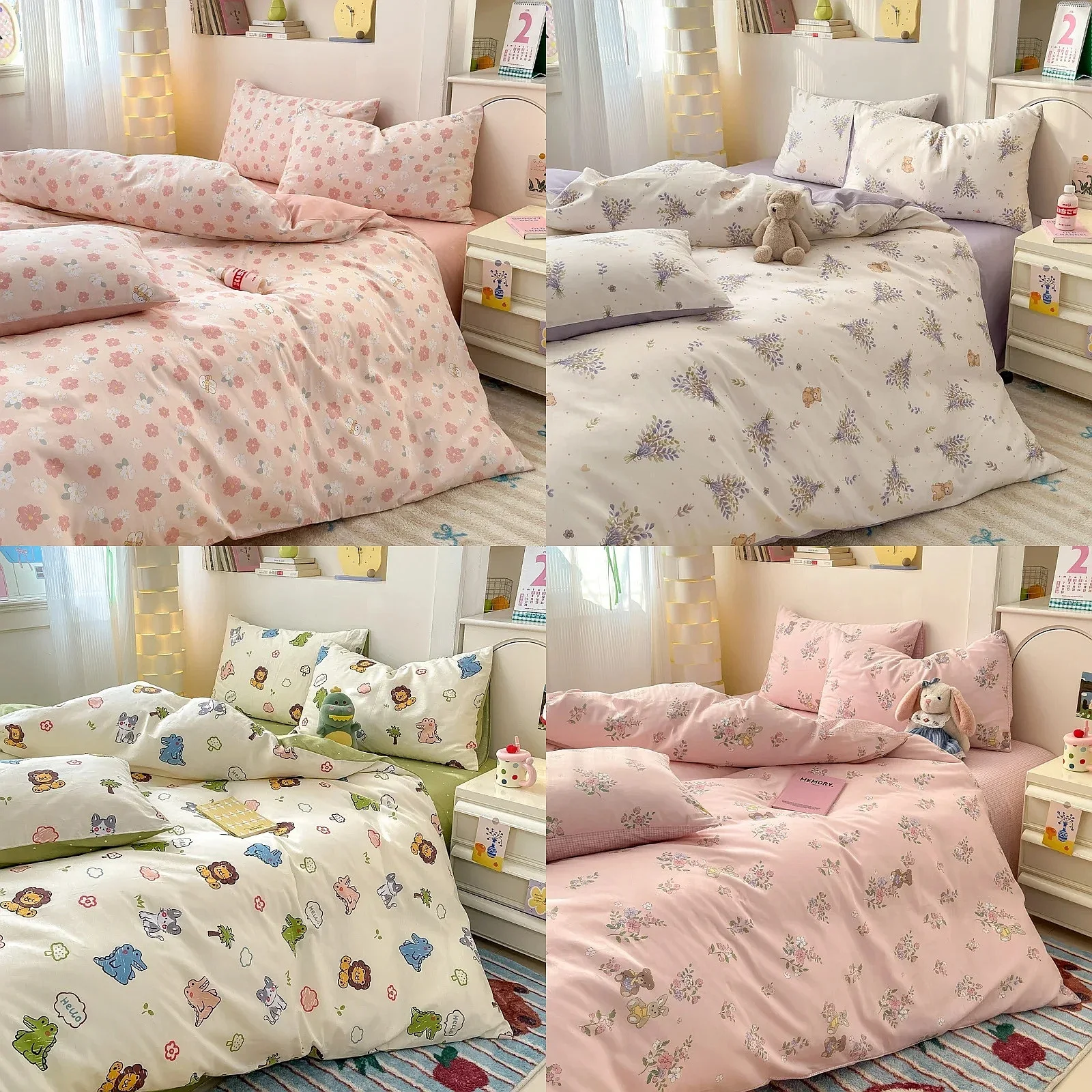 100% Cotton 4-Piece Duvet Cover Set - Minimalist Cartoon Design, Ultra-Soft Bedding, Includes Sheet