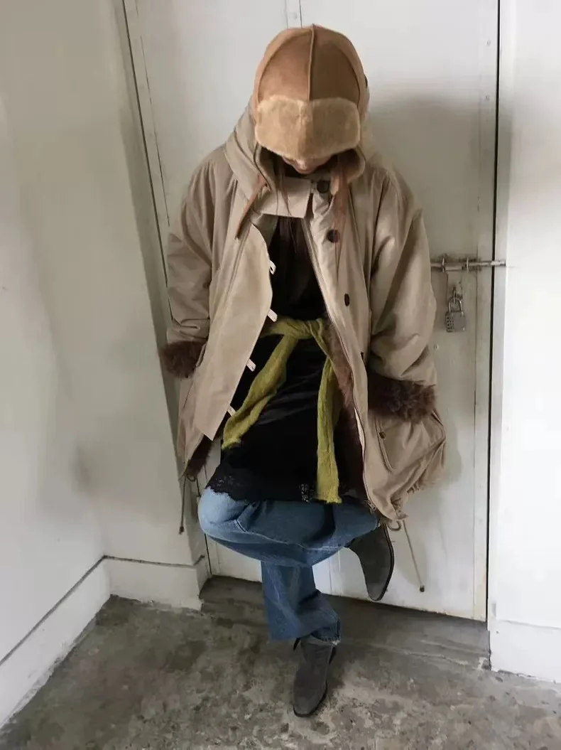 Cappotto Parka lungo da donna East Gate Abbigliamento da lavoro ampio Sle Dstring Colore retrò Colletto in pelliccia di sangue Jaet Chiusura con cerniera Pendolarismo...