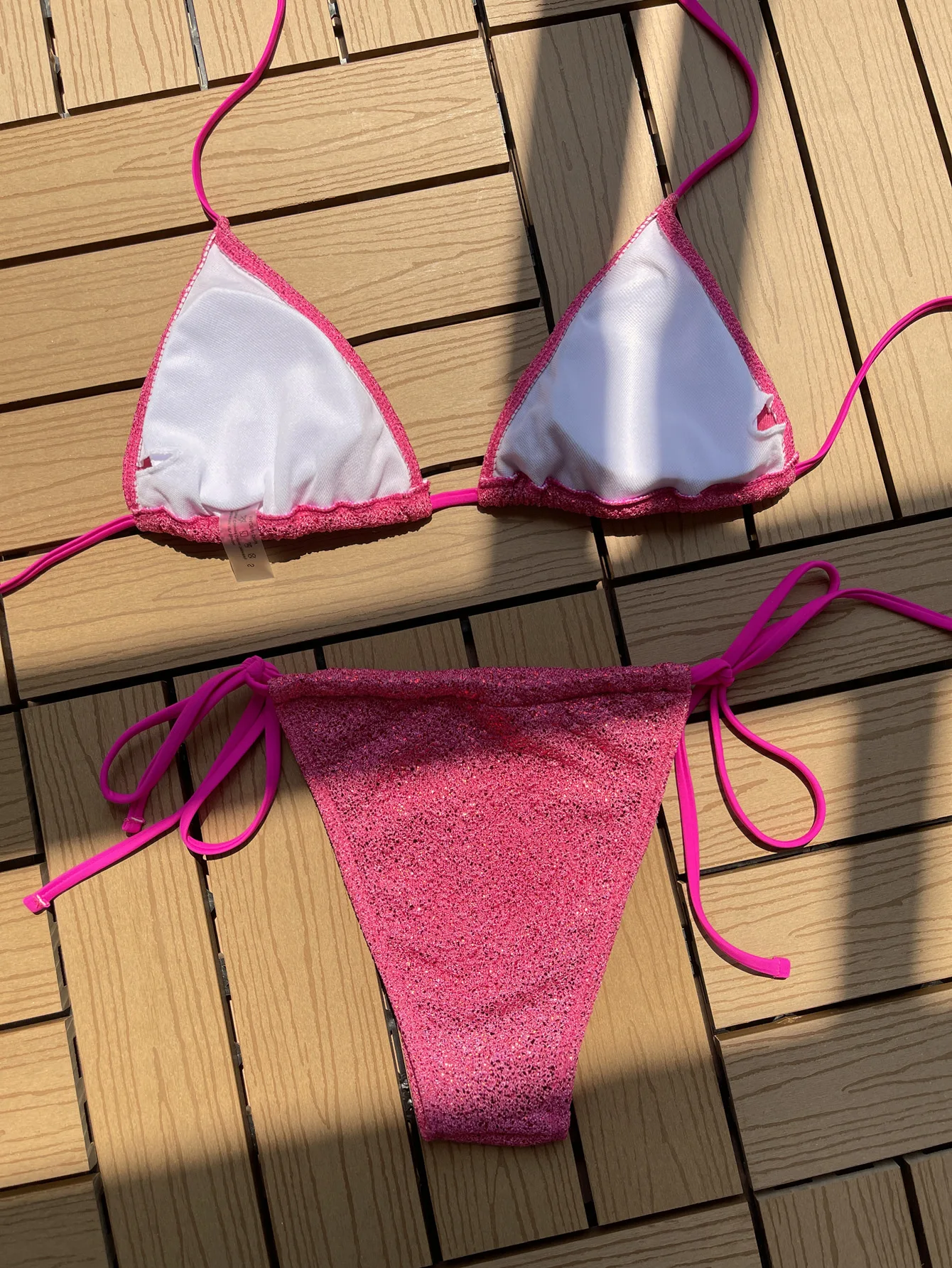 Seksowne brokatowe trójkątne zestaw bikini 2023 Mujer Mini stringi stroje kąpielowe damskie stroje kąpielowe sznurki wokół kostiumu kąpielowego