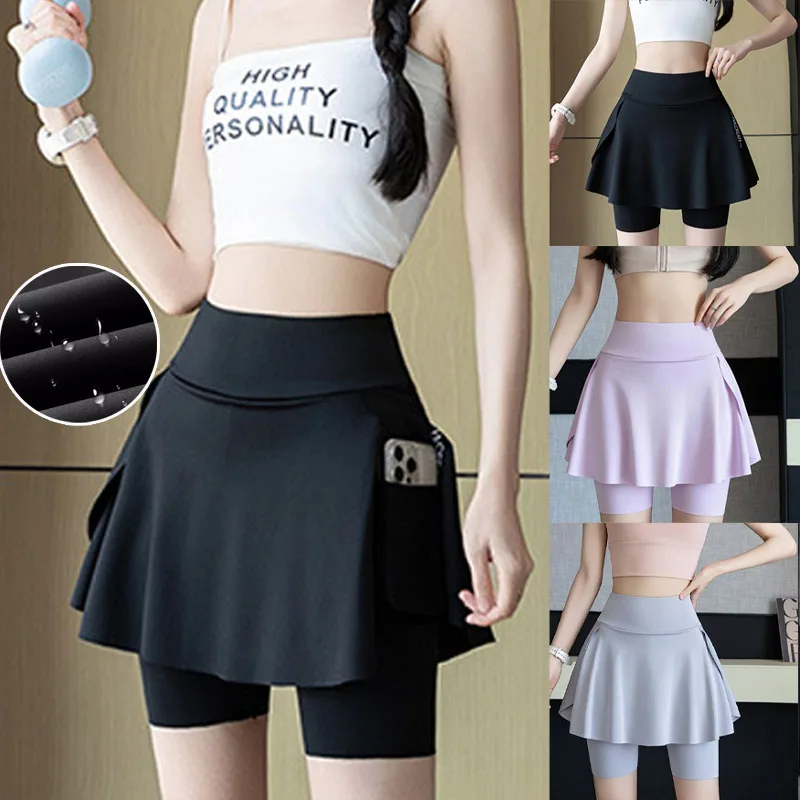 Plus Size Yoga Skorts Women High Waisted Two Piece Look Skirt with Pockets Built in Shorts for Tennis Workout Resort Wear