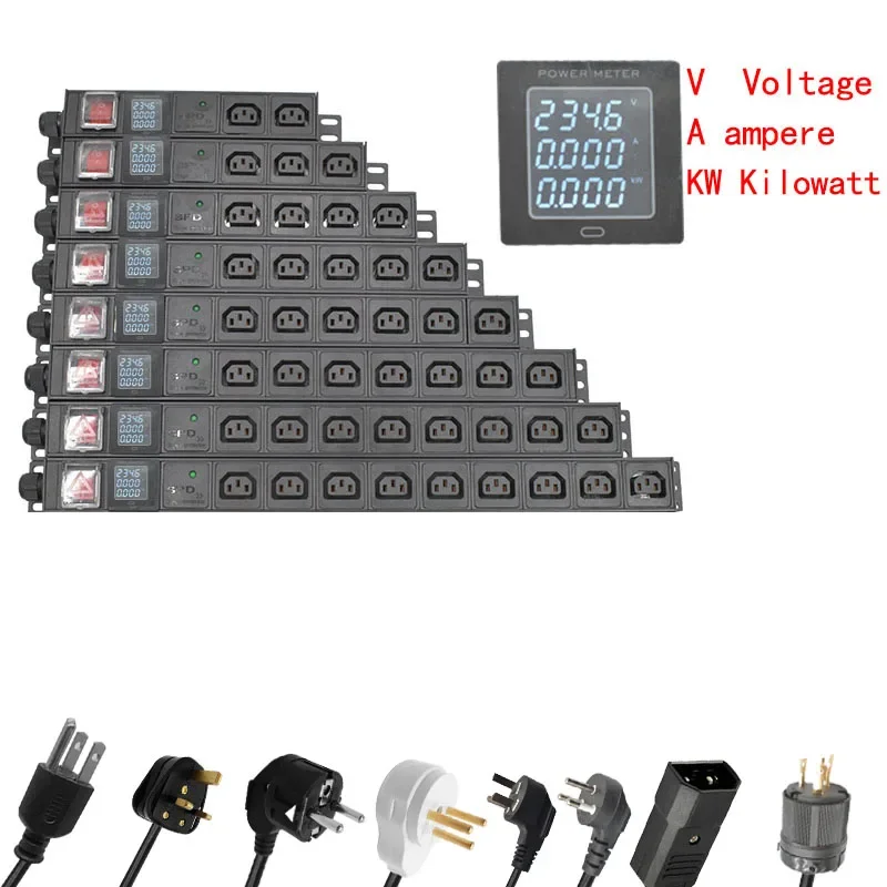 

Стойка сетевого шкафа Smart PDU 1U блок распределения питания 2-9AC IEC Защита от перенапряжения штепсельная вилка eu au us uk C13