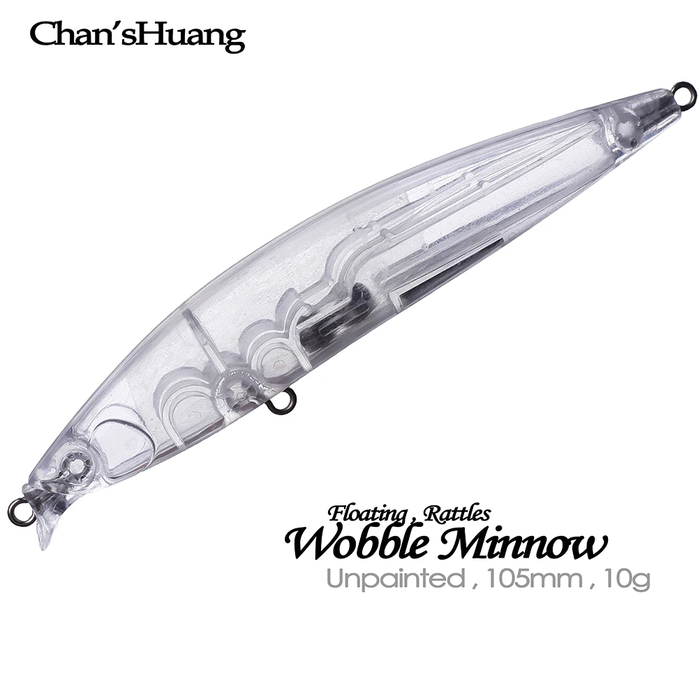 Chan’sHuang 20PCS Unpainted Blanks Bait 105mm 10g Floating Rattle Wobble Minnow DIY Handmade Artificial Fishing Lure Tackle