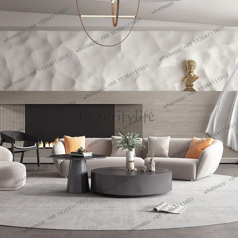 Italian light luxury water pattern glass combination coffee table round rock slab small apartment household coffee table