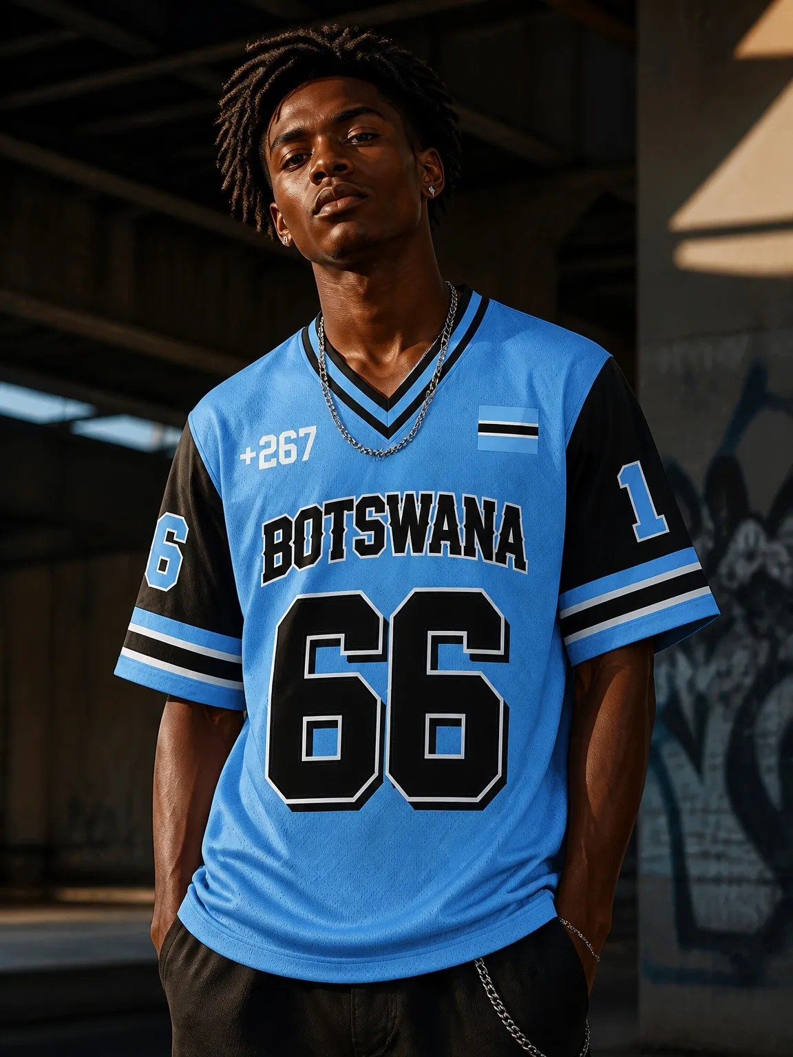 Men's Loose Fit Sweatshirt, Botswana Satin V-Neck T-Shirt, Number Print, Casual Summer Street Style Top, New Arrival