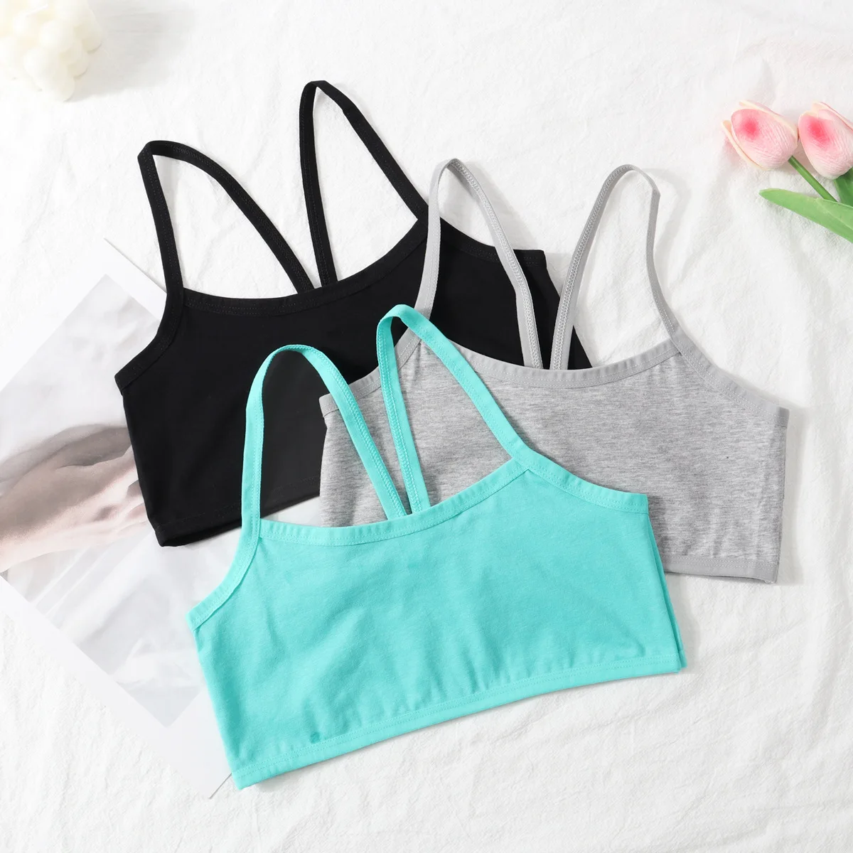 Girls' Cotton Soft and Comfortable Vest Underwear Lightweight and Breathable Bra Solid Color Children's Developmental Underwear