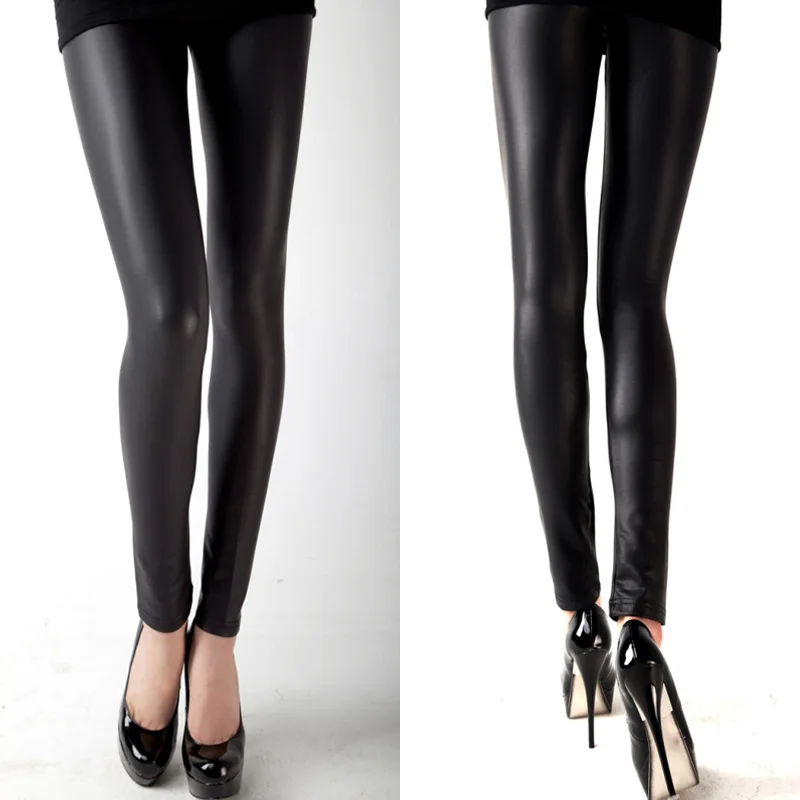 

Thin PU Leather Base Layer Pants Women's Small Foot Pants Non-Fce Elastic Bla Spring Long Pants Spring Autumn Season