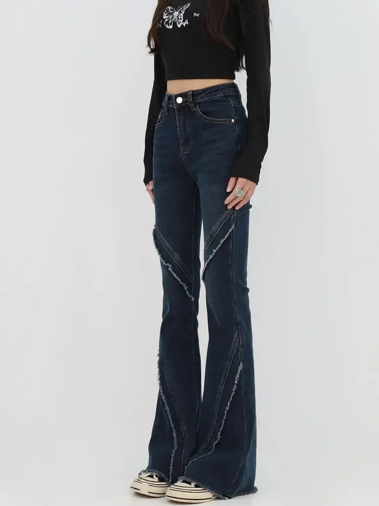 

Джинсы-клеш, женские сексуальные уличные модные шикарные повседневные узкие брюки, американские ретро Ulzzang Ins, универсальные джинсовые брюки для школьниц