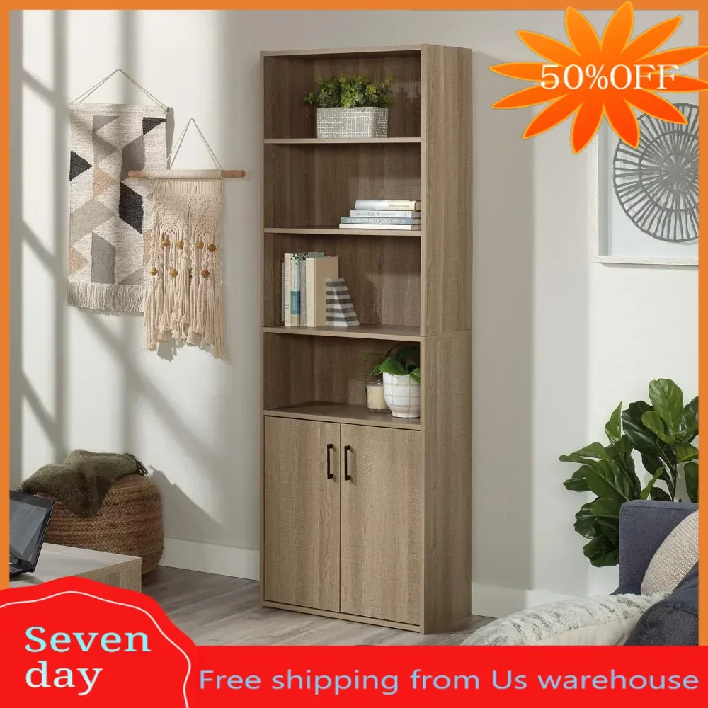 

Bookcase With Doors/ Book Shelf Summer Oak Finish Storage Furniture Bookcase for Books Bookshelf Shelves Living Room Home