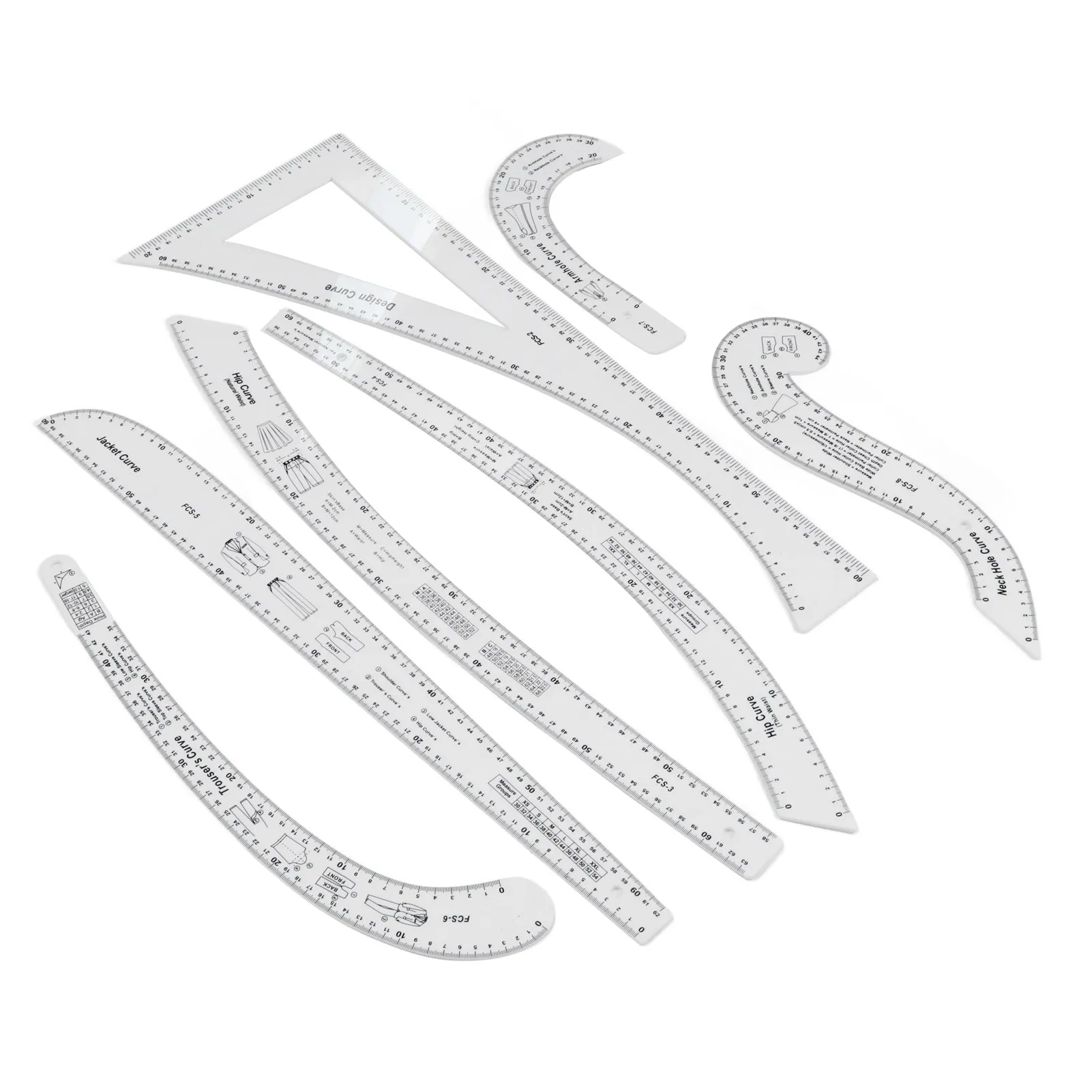 7Pcs Sewing Ruler Tailor Set Clear High Accuracy Scale Fashion Pattern Design Ruler Set for Making Pattern Drafting