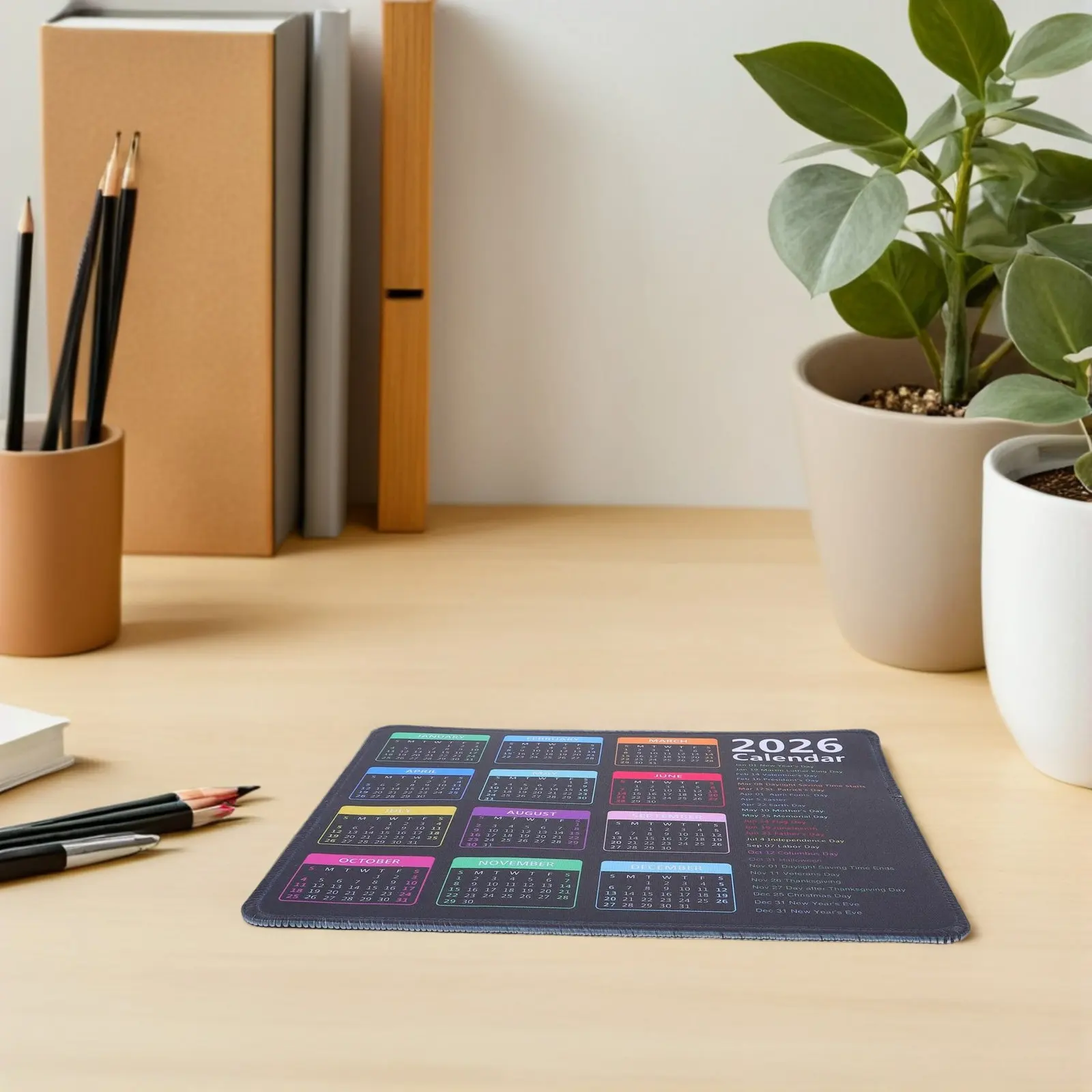 Desk Mouse Pad For Study Desk Office Worker Calendar Stitched Edge Holiday Mousepad Mat Soft Rubber Non