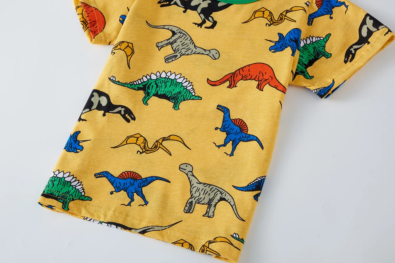 Sommer-Dinosaurier-Pyjama-Set für Jungen, kurzärmelige Shorts, 100 % Baumwolle, weich, atmungsaktiv, Kinder-Nachtwäsche, Alter 1–8 Jahre, 2 Stück – Detail 8