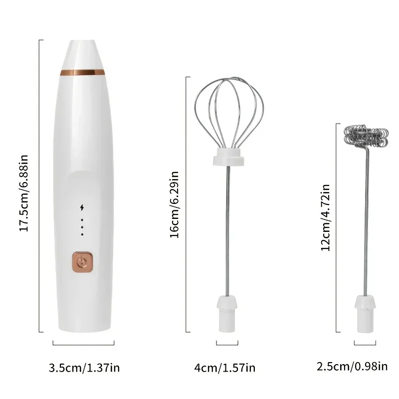 Electric Milk Frother USB-Rechargeable Hand Frother With 2 Stainless Whisks 3-Speed Adjustable Hangable With Hook For Egg Beater