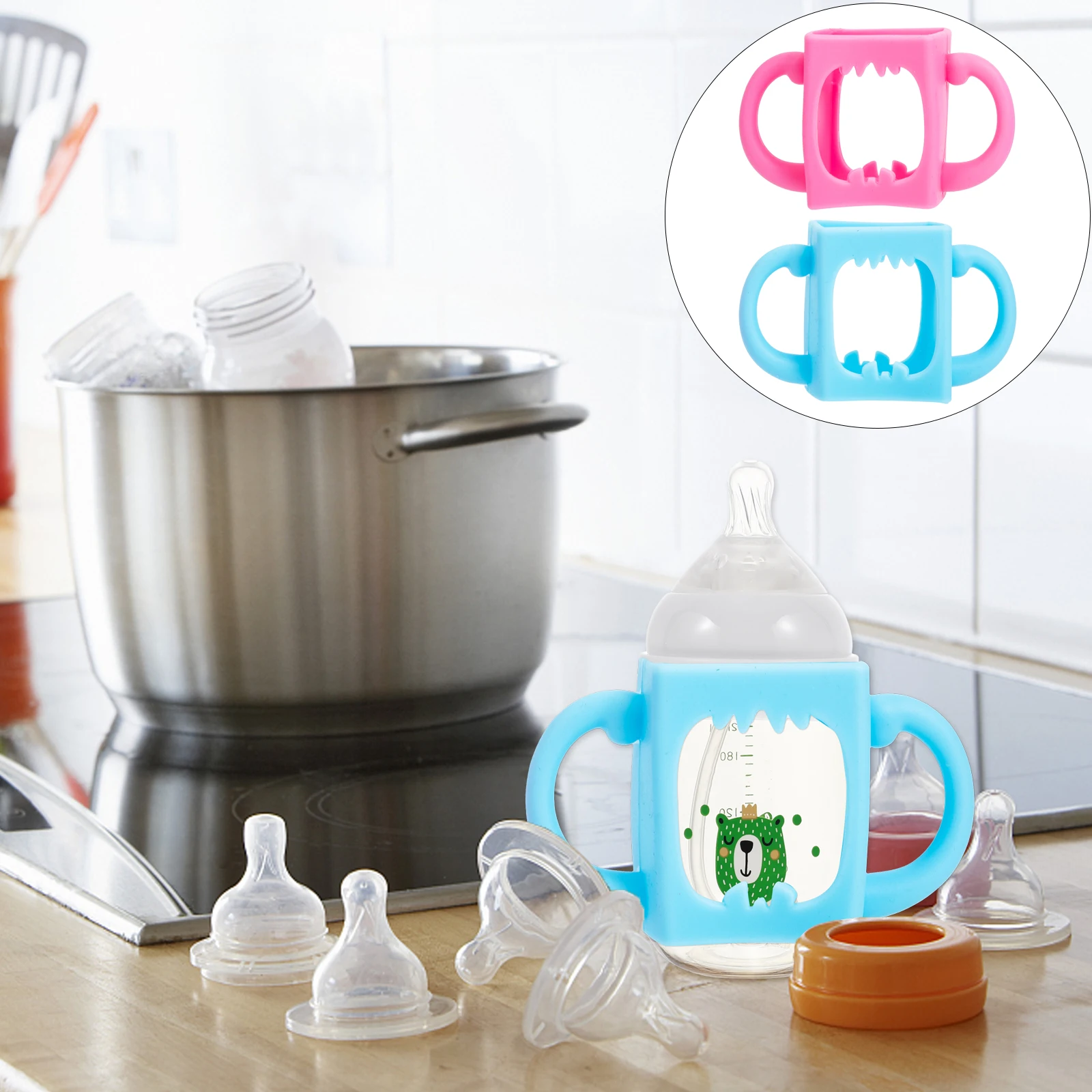 

4pcs Silicone Baby Bottle Handles Sippy Cup Handle Insulated Heat Resistant Protective Sleeve Durable Non Slip Grip For Kids