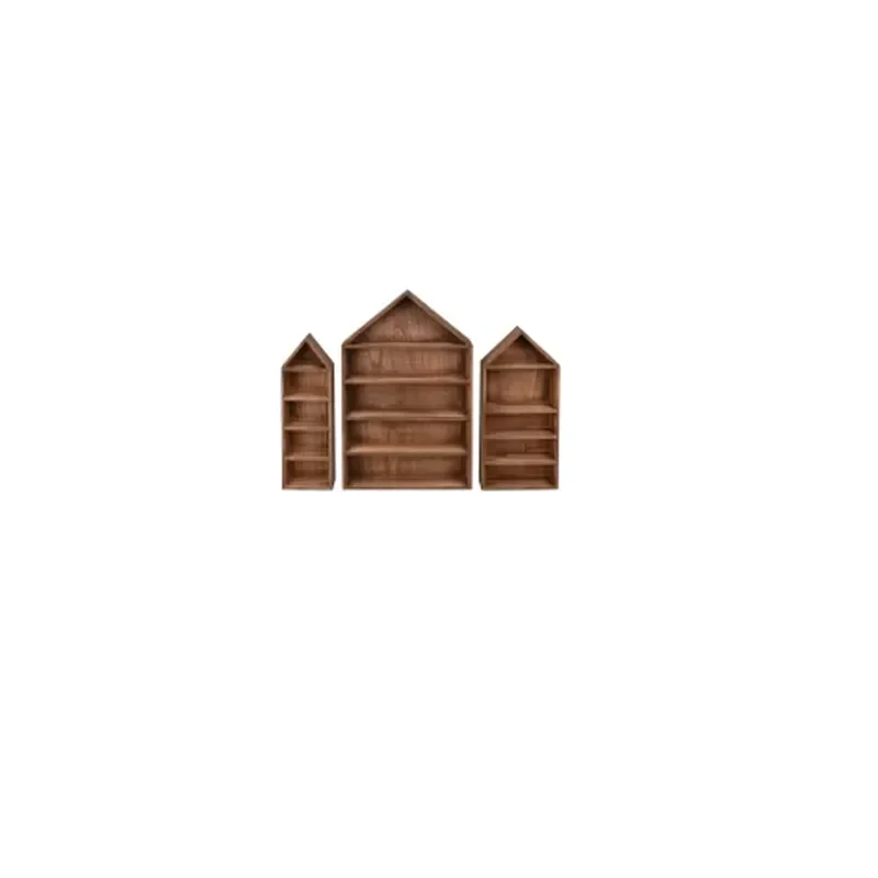 3-Piece set, house-shaped shelf, wooden box, display stand, storage, shadow box mini-map, 15 compartments