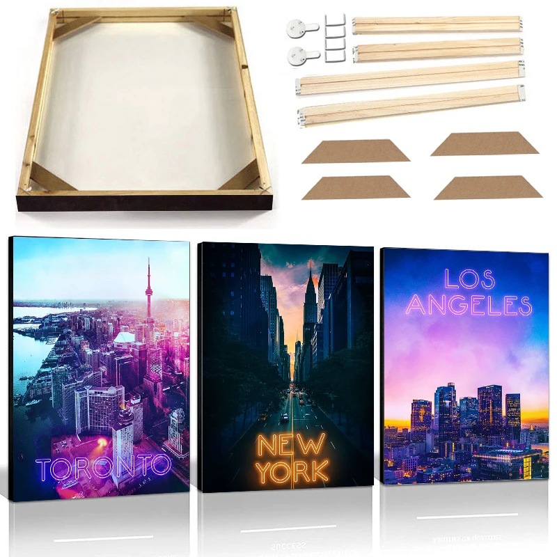 

Punk Famous City Building Tokyo Toronto New York Canvas Painting with Frame Night Scenery Wall Art Poster Prints for Living Room