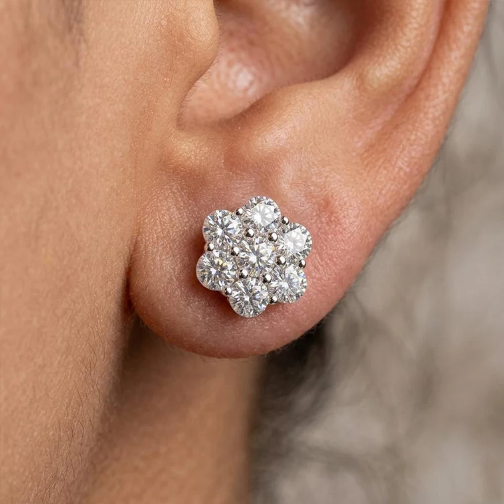 2.5/3/5mm Moissanite Cluster Flower Stud Earrings GRA Certified 925 Sterling Silver Party Wedding Earrings for Women Jewelry - view 6