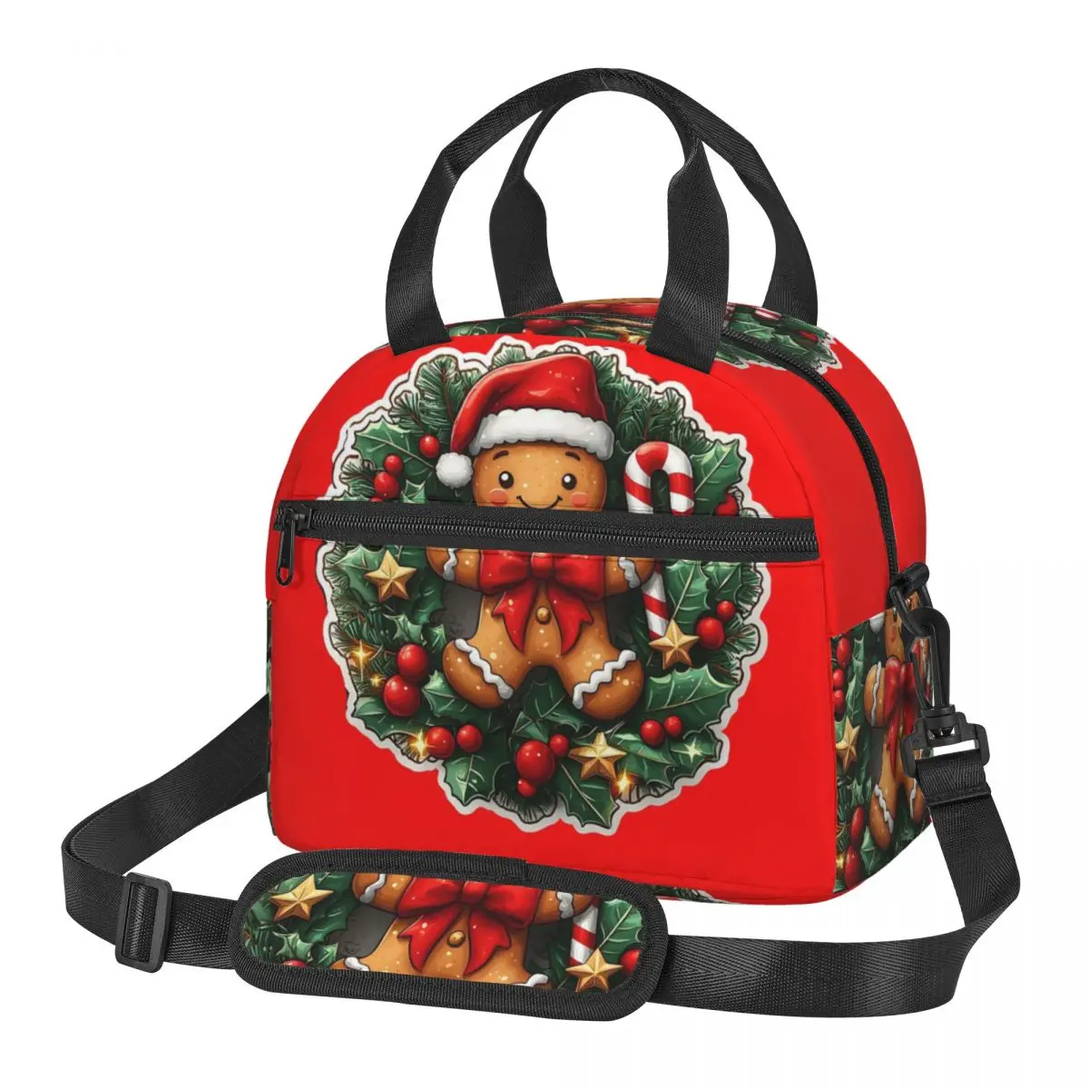 Gingerbread Joy Wreath Lunch Bags Insulated Bento Box Portable Lunch Tote Picnic Bags Thermal Bag for Woman Work